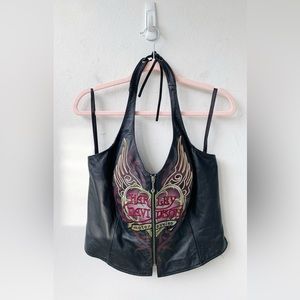 Harley-Davidson Vintage DeadStock Corset Halter Leather Large Black